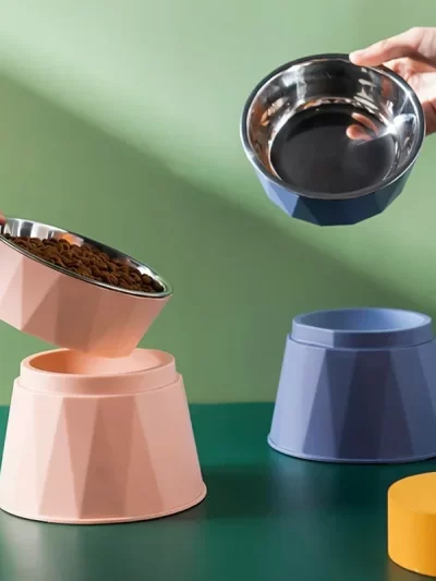 Pet Supplies Cat Food Bowl Raised Pet Puppy Feeder Drinking Bowl Stainless Steel Cat Water Feeding Dish Pet Eating Dishes