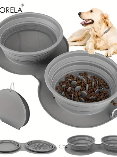 Portable Silicone Double-Layer Slow Food Dog Food Bowl Water Bowl Foldable Anti-Slip Cat Bowl Suitable For Outdoor Travel