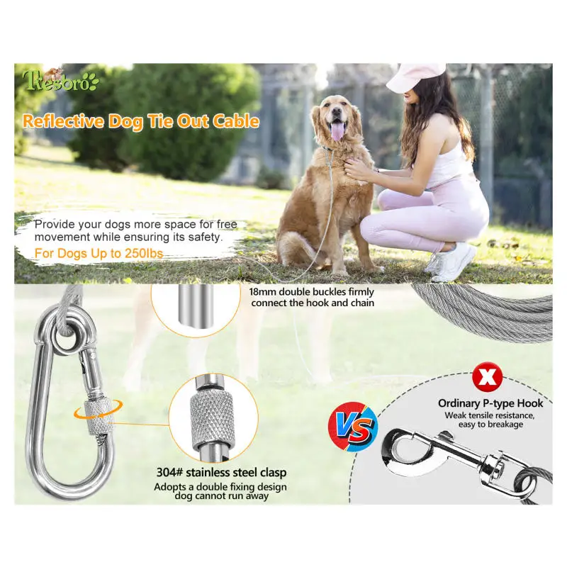 Steel Wire Dog Leashes With Two Head Dogs Anti-Bite Tie Out Cable For Big Pets Outdoor Double Steel Wire Rope Lead - Image 5