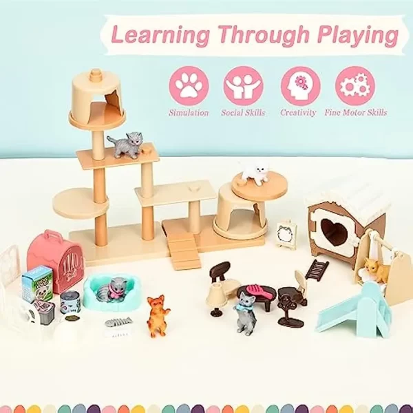 Children's Cat Toys Pretend Toys Cat Character Toy Set Children's Toys Interactive Cat Role Playing Realistic Cat Care Center - Image 3