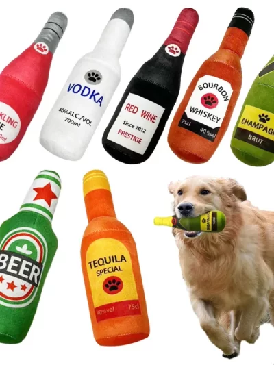 Funny Plush Dog Toys Beer Bottle Shaped Small Large Dogs Squeak Sound Clean Teeth Chew Toy Pets Interactive Playing Supplies