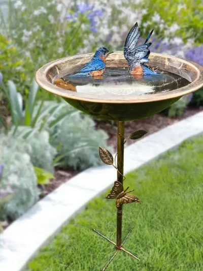 Metal Bird Bath Vintage Iron Tray Bird Feeder Heavy Duty Freestanding Birdbath Garden Decor Yard Stakes Feeding Station for Yard