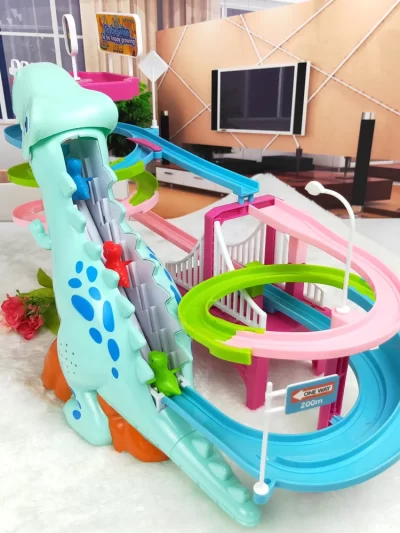 Dinosaur Paradise Suit Pig Toys Climbing Stairs Track Peggy Slide Electric Assembly With Music Colorful