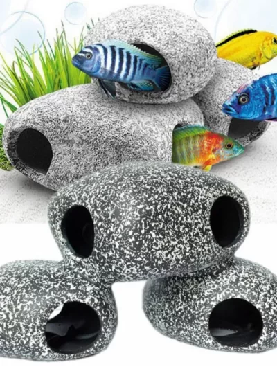 Rock Cave Aquarium Decorations Resin Stackable Stones Ornament Fish Tank Accessories for Betta Shrimp Reptiles Play and Rest