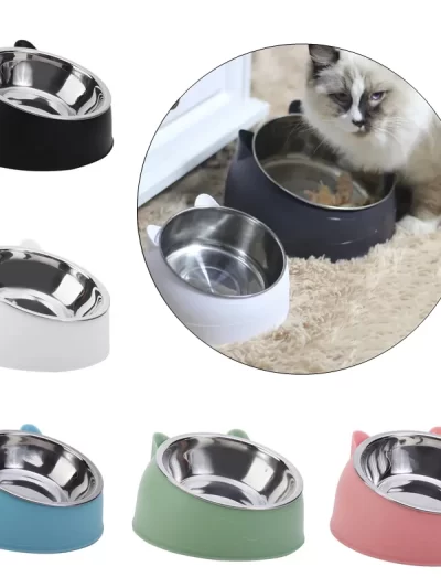 100ML Cat Dog Bowl 15 Degrees Raised Non Slip Puppy Base Cat Food Drinking Water Feeder Tilt Safeguard Neck Pet Bowl Accessories