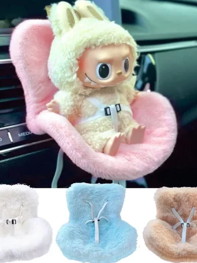 Mini Plush Doll Safety Seat Soft Kawaii Doll Seat Car Ornament Plush Safety Seat Car Air Outlet Decoration Doll Accessories