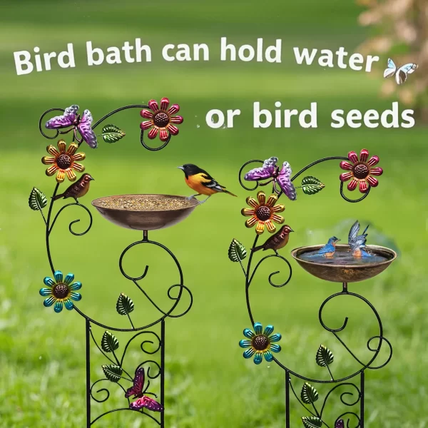 Metal Bird Bath with Trellis for Outdoor, Garden Plant Support, Garden BirdBath for Climbing Plants with Detachable Iron Bowl - Image 4