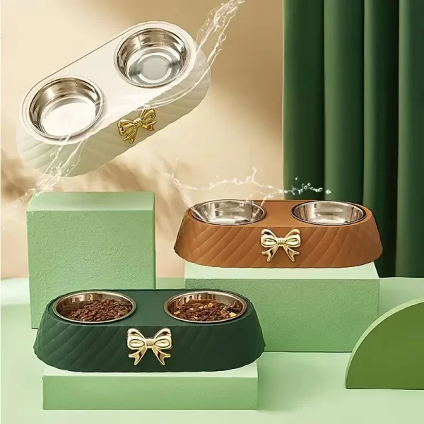 1PC Pet Pet Dog and Cat Food Bowls Bowtie Dog Food Drinking Double Bowl Pet Supplies - Image 3
