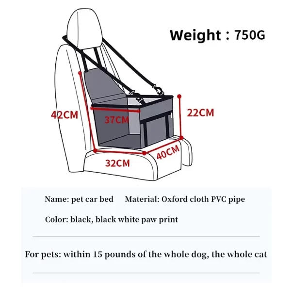 Pet Car Bed Carrier Safety Seat Bag Waterproof Basket Folding Hammock Carriers Bag For Cat Dogs Safety Travelling Mesh Bags Pad - Image 3