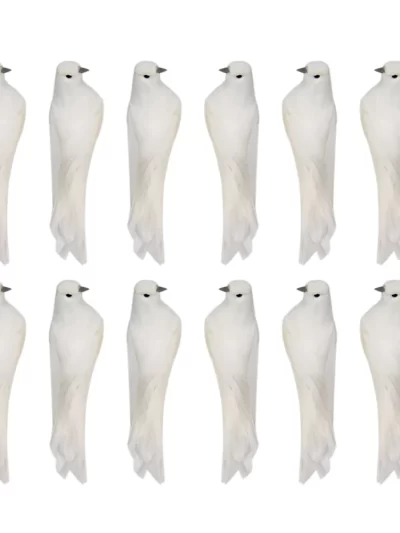 12pcs Feather Artificial Birds Handmade DIY Crafts White Feathered Bird with Clips Handcrafts Vividly Supplies Decorative