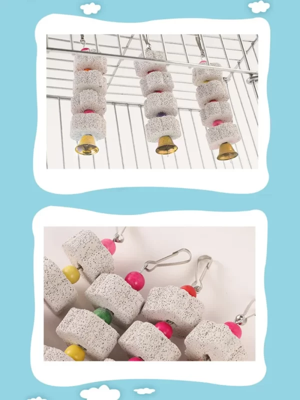 Bird Cage Toy Mineral Molar Stone Chewing Toy Flower Shape Hanging Type with Bells Sounding Toy for Parrot Bird Accessories - Image 14