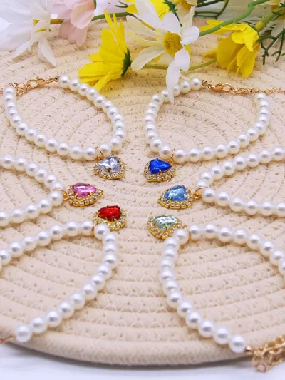 Cute Fashion Pet Supplies Cat Accessories Necklace Pearl Crystal Pet Collar Pearl Beaded Solid Crystal Pendant Pet Products