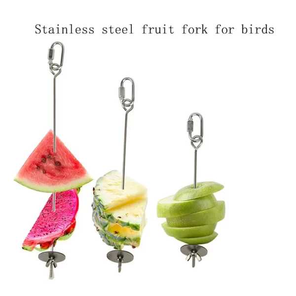 Bird Food Holder Support Stainless Steel Parrot Fruit Vegetable Feeder Stick Spear Meat Skewer Foraging Toys - Image 10