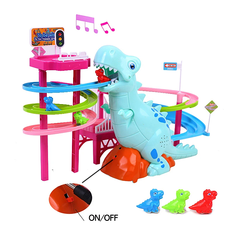 Dinosaur Paradise Suit Pig Toys Climbing Stairs Track Peggy Slide Electric Assembly With Music Colorful - Image 4