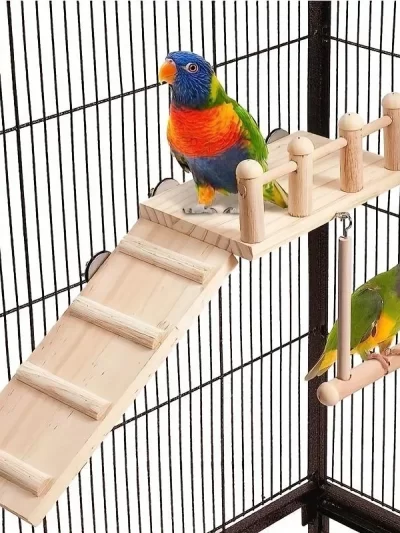 Bird Perches Platform Swing Climbing Ladder Parrot Cage Accessories Wooden Playing Gyms Exercise Stands Parrot Cage Toys Sets