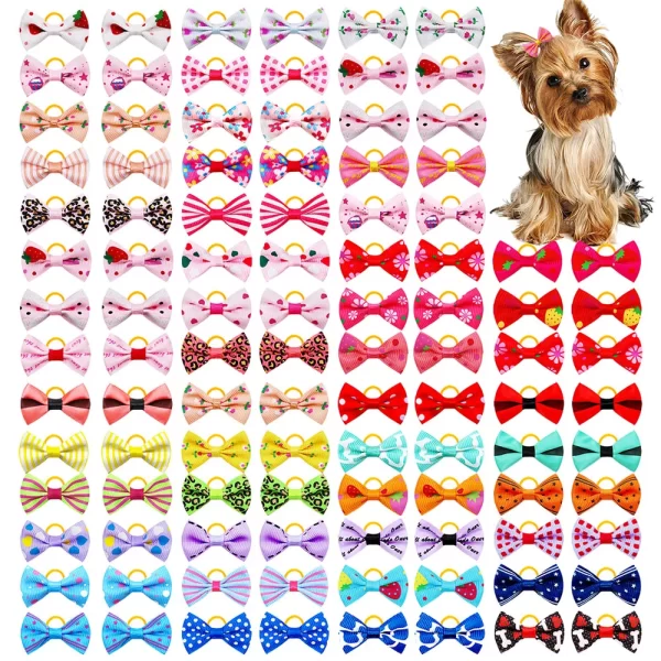 Dog Bow 200PCS Hair Accessories Cute Puppy Bow Handmade Removable Bow With Rubber Band For Dogs and Cat Wholesale Pet Supplies - Image 7