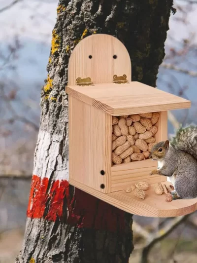Bird Food Feeder Removal Cover Easy Installation Large Capacity Food Container Wooden Squirrel Pet Supplies