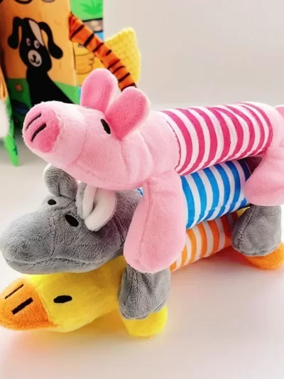 Cute & Durable Plush Chew Toys for Small to Medium Dogs - Fun Squeaky Animal Shapes for Puppy Playtime!