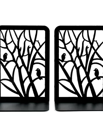 Cute Bird on Tree Book Ends for Shelf Decoration Trendy Black Metal Bookends Books Support Students Study Office Supplies Gifts