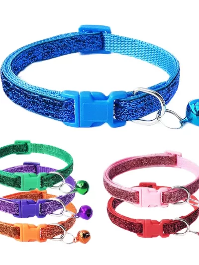 Sequin Pet Cat Collar With Bell Safety Buckle Small Dog Collar Adjustable Gato Necklace Puppy Kitten Collier Chain Quick Release