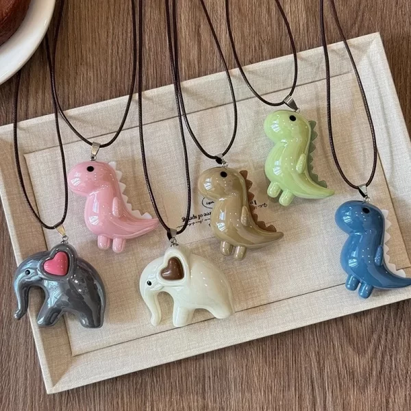 Sweet Cute Elephant Dinosaur Pendant Necklace for Women Men Fashion Long Rope Chain Necklace Vintage Y2K Jewelry Accessories - Image 6