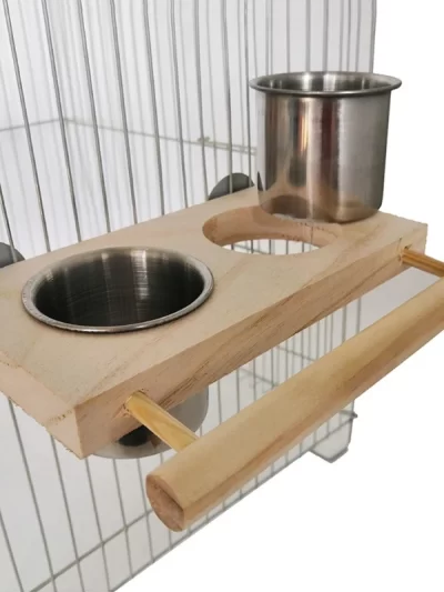Bird Feeding Cup Hanging Parrot Feeder Stainless Steel Food Water Bowls with Platform Perch for African Greys Budgies Y5GB