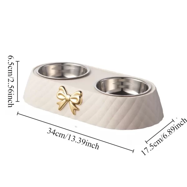 1PC Pet Pet Dog and Cat Food Bowls Bowtie Dog Food Drinking Double Bowl Pet Supplies - Image 2