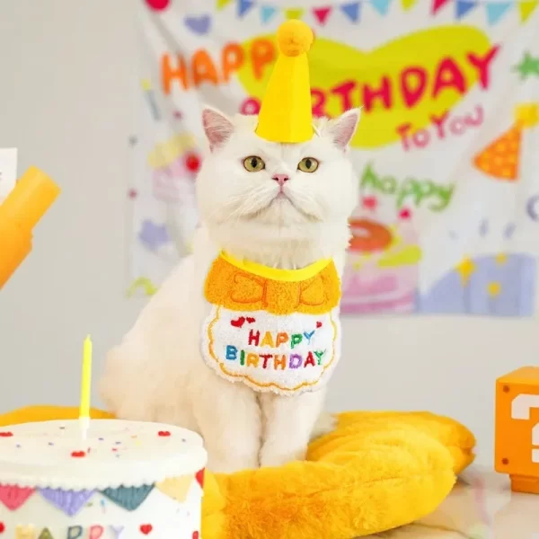 Adorable Cat Puppy Birthday Party Hat & Bandana Set Doggy Cat Adjustable Drool Scarf Accessories Pet Birthday Costume Supplies - Image 5