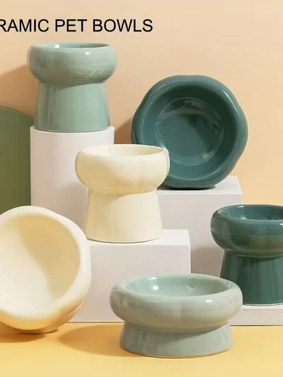 Ceramic Pet Bowls Cat High Foot Ceramics Bowls Dog Food Water Feeder Pet Drinking Eating Dishes Cats Puppy Elevated Feeding Bowl