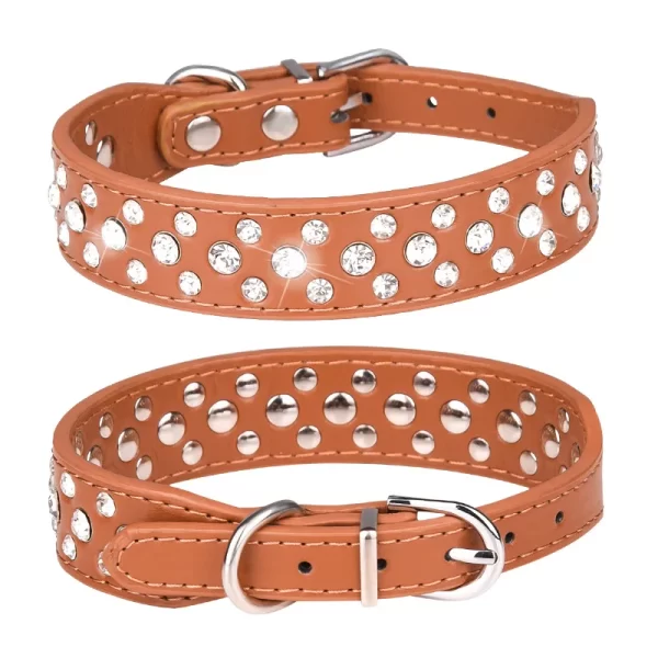 Pet collars for small dogs, pet collars, rhinestone PU collars for cats and dogs, adjustable to prevent pets from being lost - Image 9