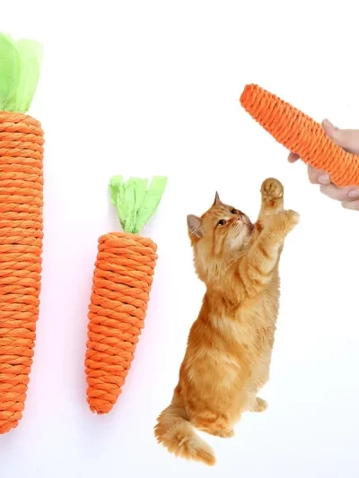Cat Toy Carrot Sound Pet Products Bite Resistant Paper Rope Scratcher Clean Teeth Interactive Play Cat Carrot Chew Toy for Cat