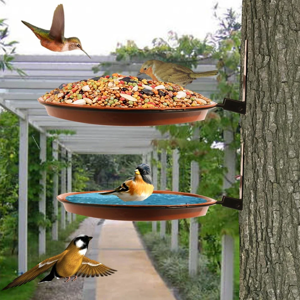 2 layer Bird Feeding Trays Wall Hanging Tree Mounted Bird Bath Spa Foldable Multifunctional Feeders for Garden Balcony Railing - Image 3