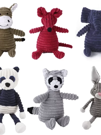 Plush Dog Toys Corduroy for Small Medium Dogs Animal Dog Squeaky Toy Bite Resistant Chew Toy Molar Teeth Cleaning Puppy Toys