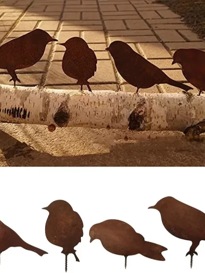 4Pcs Rusty Metal Bird Iron Decoration Outdoor Gardening Bird Shaped Crafts Fence Decor Retro Garden Decorations Birds Wholesale