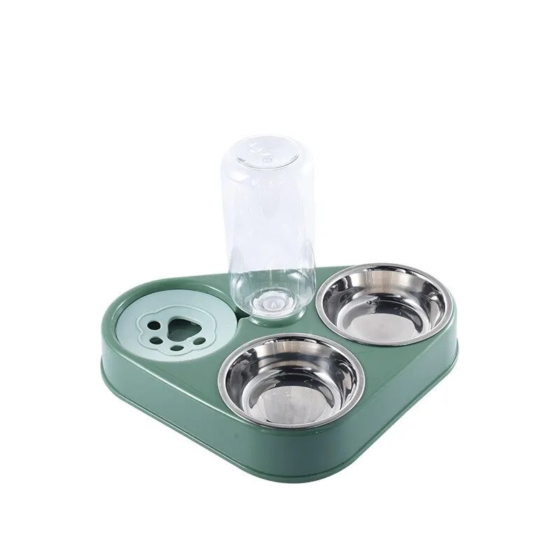 Dog And Cat Self-service Feeder Anti-knock Double Bowl Water Bottle Pet Supplies Stainless Steel Feeder Cat Drinking Fountain - Image 9