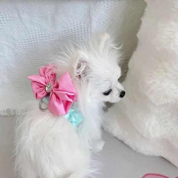 Green Pet Dog Harness Leash 2 Set Fashion Korean Pink Bow Teddy Collar Dog Walking Rope Chain For Small Medium Pet Dog Harness - Image 3