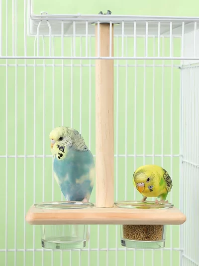 Parrot Wooden Hanging Feeder Food Water Bowl With Perch For Cockatiels Easy To Install Bird Accessory