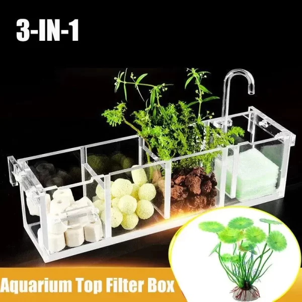 Fish Tank External Filter Box Acrylic Filters 3 In 1 Dry and Wet Separation Small Silent External Suspend Aquariums Drip Box