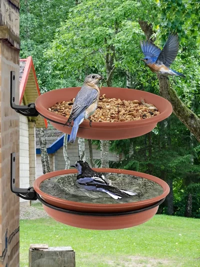 2 layer Bird Feeding Trays Wall Hanging Tree Mounted Bird Bath Spa Foldable Multifunctional Feeders for Garden Balcony Railing