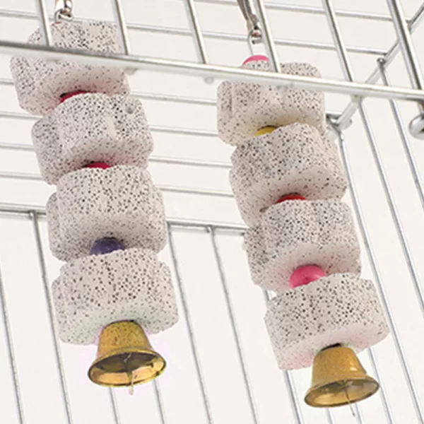 Bird Cage Toy Mineral Molar Stone Chewing Toy Flower Shape Hanging Type with Bells Sounding Toy for Parrot Bird Accessories - Image 6