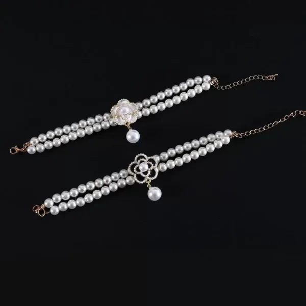 Pet Accessories Double Layer Pearl Pet Necklace Sweet Flower Pendant Cat Neck Chain Adjustable Pet Pearl Collar For Cats Puppy - Image 2