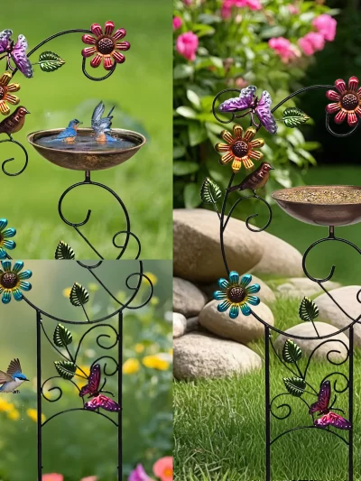 Metal Bird Bath with Trellis for Outdoor, Garden Plant Support, Garden BirdBath for Climbing Plants with Detachable Iron Bowl