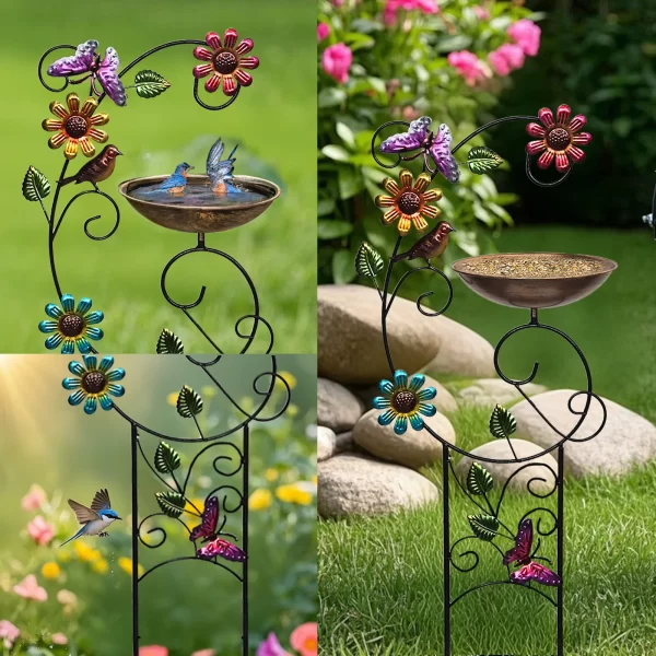 Metal Bird Bath with Trellis for Outdoor, Garden Plant Support, Garden BirdBath for Climbing Plants with Detachable Iron Bowl