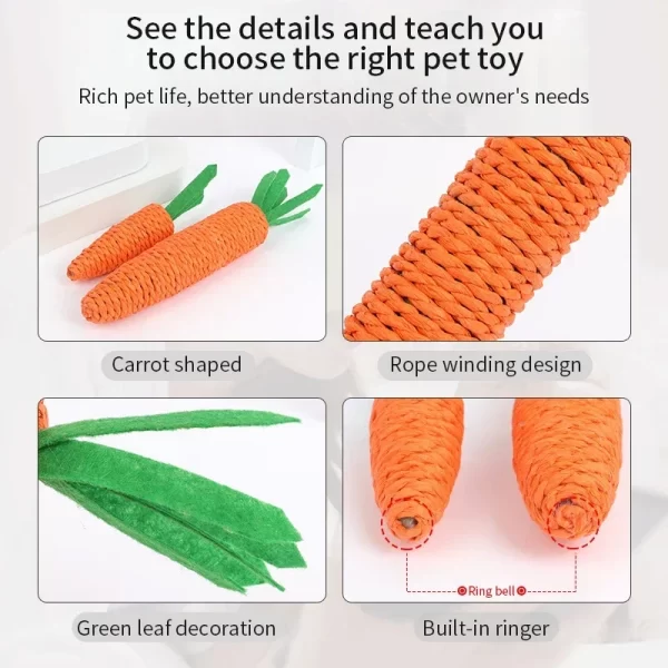 Carrot pet cat toys, paper rope chew toys, built-in bells, cute small animals, pet toys wholesale, pet products, cat toys,catnip - Image 3