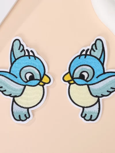 1 Pair Of Blue New Animal Cloth Stickers Cartoon Bird Embroidery Patches DIY Clothing Accessories 10.5*8.5CM