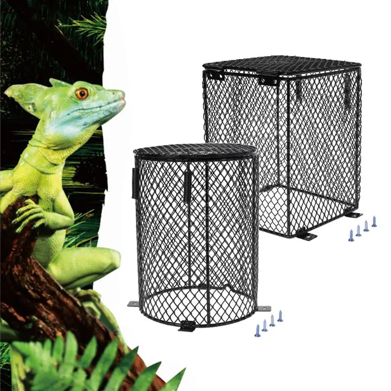 Reptiles Heat Lamp Guard with 4 Screws Amphibians Heating Bulbs Mesh Cover Anti-Scald Lamp Cover Cylinder & Square - Image 4