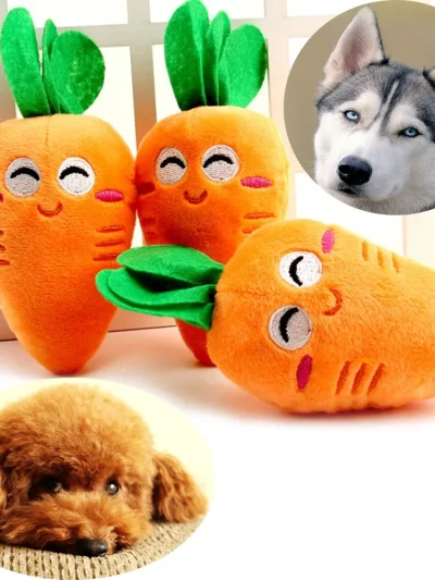 3pcs Dog Toys Pet Squeaky Carrot Plush Toys Stuffed Soft Dog Cat Chew Interactive Toys for Dogs Cats Teeth Cleaning Pet Supplies