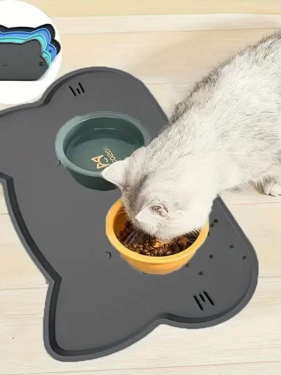 Pet Feeding Mat For Dogs Cats Solid Color Silicone Waterproof Non-slip Cat Food Mat Portable Dog Feeding Mat Placemat