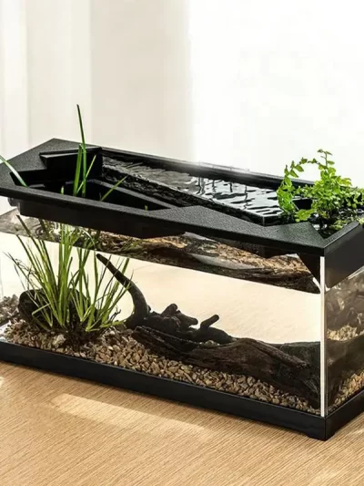 Small Fish Tank Acrylic Clear Desk Aquarium with Filter Fish Tank Starter Kits with Air Pump for Tabletop Living Room Studio Dec