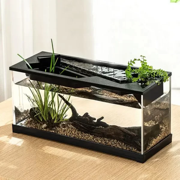 Small Fish Tank Acrylic Clear Desk Aquarium with Filter Fish Tank Starter Kits with Air Pump for Tabletop Living Room Studio Dec